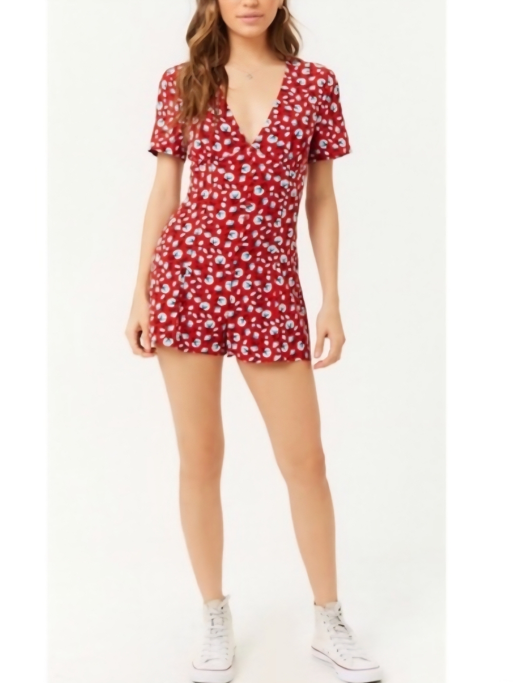 NWT FOREVER 21 DEEP V-NECK FLORAL ROMPER
